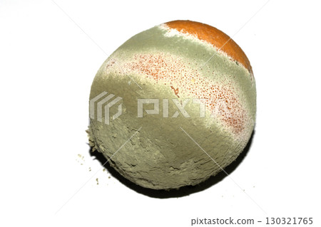 Fruit mould and spores on an over ripe rotten orange 130321765