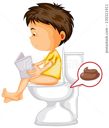 Young Boy Reading on Toilet with Thought Bubble 130321911