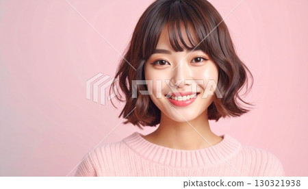 A woman with a fluffy short bob and soft bangs 130321938