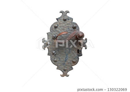 old iron door handle on white background 130322069