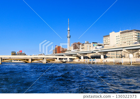 Asakusa, Tokyo: Tokyo cityscape from a water bus Asakusa, Tokyo: Tokyo cityscape from a water bus 130322373