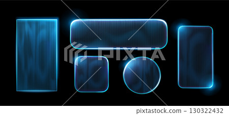 Ribbed glass frames with glossy neon blue glow 130322432