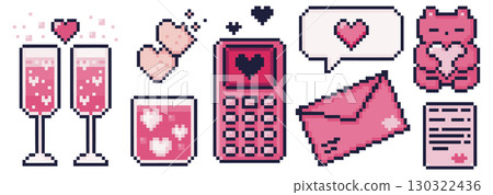 Pixel Valentine day retro set 130322436