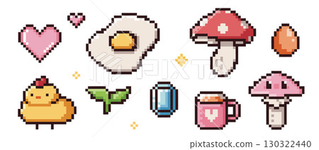 Pixel icon collection with 8 bit items Pixel icon collection with 8 bit items 130322440