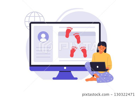 Woman Analyzing Her Digital Footprint on a Computer 130322471