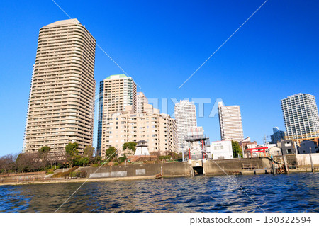 Asakusa, Tokyo: Tokyo cityscape from a water bus Asakusa, Tokyo: Tokyo cityscape from a water bus 130322594