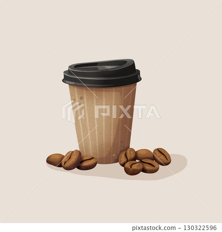Hand drawn picture book style cute takeaway coffee cup and coffee beans illustration material picture Hand drawn picture book style cute takeaway coffee cup and coffee beans illustration material picture 130322596