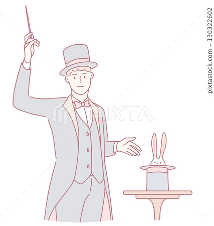 A talented magician skillfully performing an enchanting trick featuring a rabbit, captivating 130322602