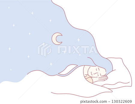 A Dreamy Sleep Illustration featuring Beautiful Stars and a Serene Moon in the Night Sky 130322609