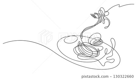 one line drawing spaghetti rolled decorative art handdrawn 130322660