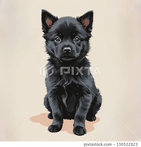 史奇派克犬小狗坐在良好的姿勢 130322823