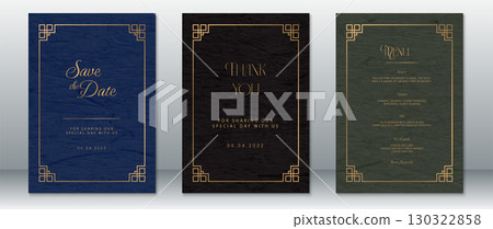 Elegant Dark Wedding Invitation Set with Gold Frame and Menu Elegant Dark Wedding Invitation Set with Gold Frame and Menu 130322858