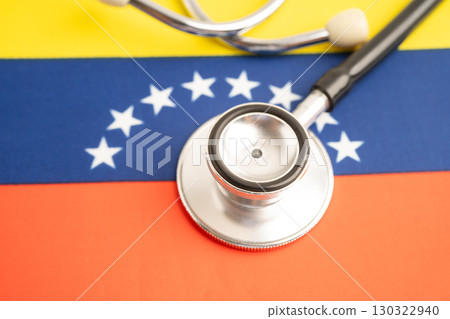Venezuela flag with black stethoscope, Business and finance. Venezuela flag with black stethoscope, Business and finance. 130322940