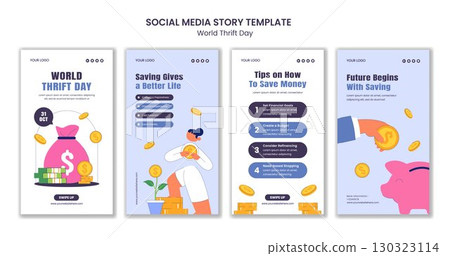 Social Media Stories Template for World Thrift Day in Flat Cartoon Hand Drawn Style 130323114
