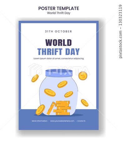 World Thrift Day Vertical Poster Template in Flat Cartoon Hand Drawn Background Style 130323119