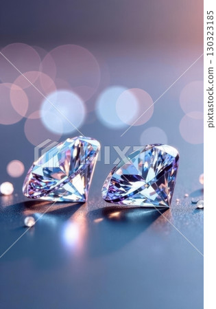 Two sparkling diamonds reflecting light on a soft background Two sparkling diamonds reflecting light on a soft background 130323185