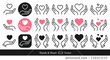 Heart and palm illustration material set Vector Simple White Background Icon Mark Heart and palm illustration material set Vector Simple White Background Icon Mark 130323233
