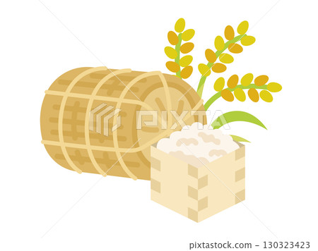 Illustration of rice bales, rice plants and rice icons 130323423