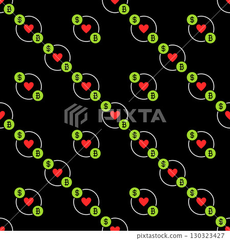 BTC with Dollar and Heart vector Bitcoin Crypto Trading seamless pattern 130323427