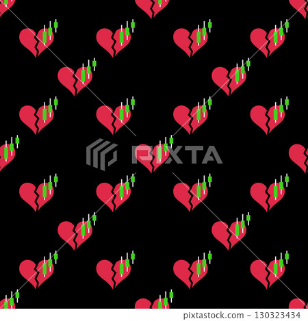 Candlestick Chart with Red Broken Heart vector Crypto Trading seamless pattern 130323434