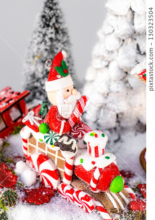 Christmas tree table handmade arrangement mini decoration for new year artificial on white background isolated 130323504