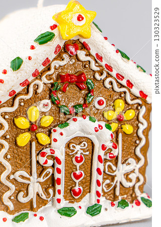 Christmas table composition. Beautiful decoration. Christmas trees, candles, stars, lights and elegant accessories. Merry Christmas and Happy Holidays, Template. Christmas table composition. Beautiful decoration. Christmas trees, candles, stars, lights and elegant accessories. Merry Christmas and Happy Holidays, Template. 130323529