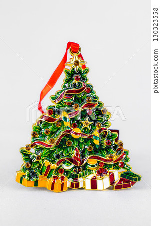 Christmas table composition. Beautiful decoration. Christmas trees, candles, stars, lights and elegant accessories. Merry Christmas and Happy Holidays, Template. Christmas table composition. Beautiful decoration. Christmas trees, candles, stars, lights and elegant accessories. Merry Christmas and Happy Holidays, Template. 130323558