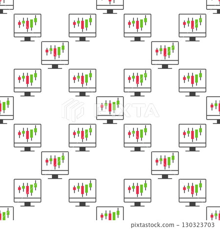 PC Screen with Candlestick Chart vector Trading and Investment Broker seamless pattern 130323703