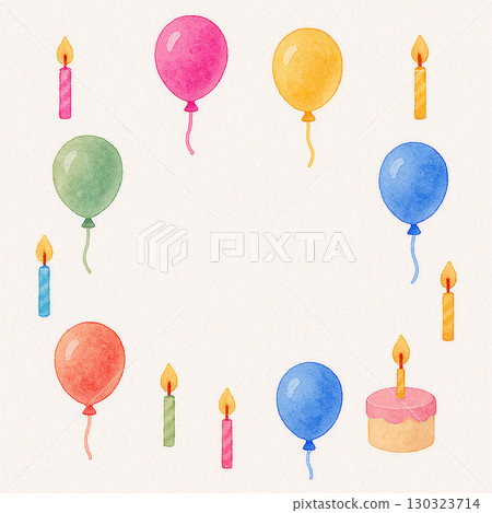 Birthday cake and balloons party frame illustration 130323714