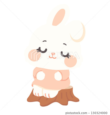 Kawaii Rabbit Sitting on Tree Stump Illustration 130324000