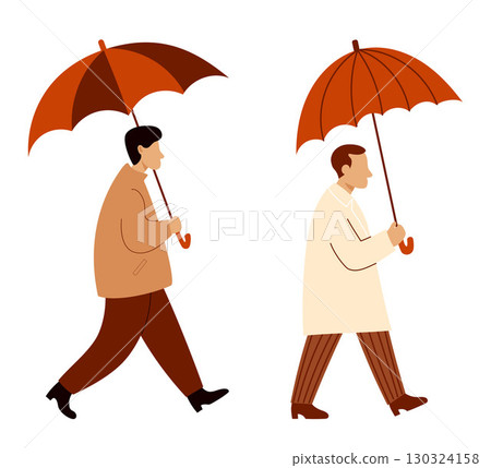 Man with Umbrella. Isolated Seasonal Character on White Background. Vector illustration. Not AI 130324158