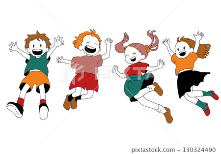 跳躍兒童的手繪插圖（向量） 130324490