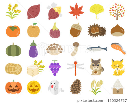 Illustration set of autumn tastes and autumn seasonal icons 130324737