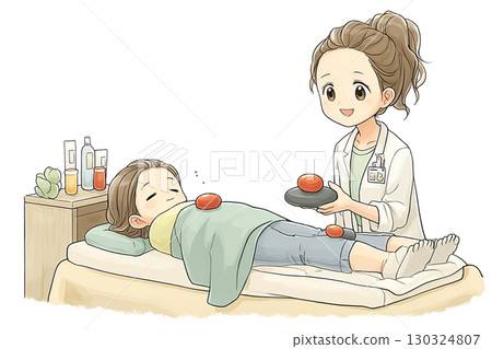 Miyu系列：一位女性以繪本風格接受熱石按摩 130324807