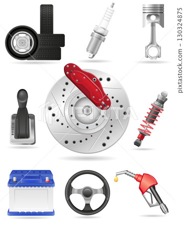car parts set icon cartoon stock vector illustration 130324875