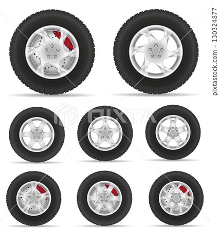 car wheel tire from the disk set icons cartoon stock vector illustration 130324877
