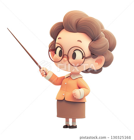 Cartoon teacher with a pointer. AI-generated item 130325168