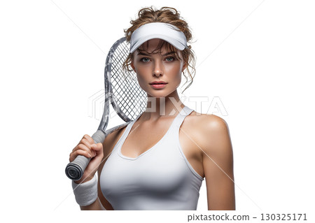 Female tennis player with a racket. AI-generated item Female tennis player with a racket. AI-generated item 130325171
