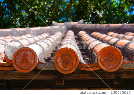 沖繩久高島：宮苑屋頂的琉球紅色瓦片（正面） 130325625