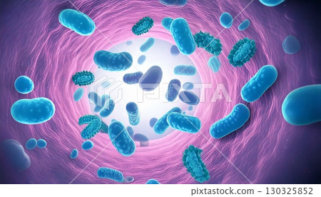 腸道內漂浮的有害腸道細菌增加的影像,腸道環境惡化的 3D 圖示 腸道內漂浮的有害腸道細菌增加的影像,腸道環境惡化的 3D 圖示 130325852