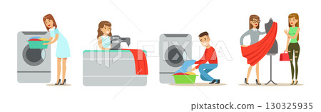 Dry Cleaning and Laundry Service with People Character Vector Set Dry Cleaning and Laundry Service with People Character Vector Set 130325935