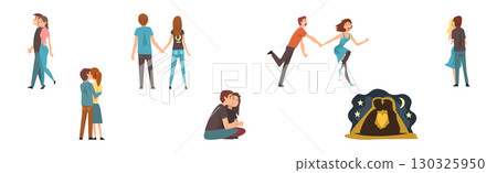 Young Man and Woman Couple Character in Love Vector Set 130325950