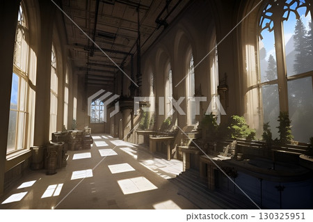 遊戲背景：蒸氣龐克世界走廊大廳內部風景廢墟 130325951