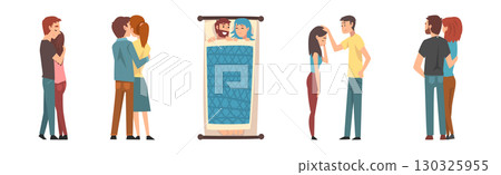 Young Man and Woman Couple Character in Love Vector Set 130325955