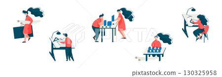 Man and Woman Architect and Construction Engineer Worker Vector Set 130325958