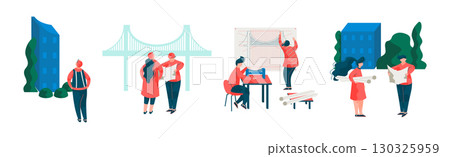 Man and Woman Architect and Construction Engineer Worker Vector Set Man and Woman Architect and Construction Engineer Worker Vector Set 130325959