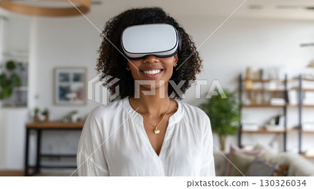 Cheery young african american lady in VR headset playing online game in virtual reality, driving imaginary car in neon light. Millennial black woman using auto simulator in cyberspace, collage Cheery young african american lady in VR headset playing online game in virtual reality, driving imaginary car in neon light. Millennial black woman using auto simulator in cyberspace, collage 130326034