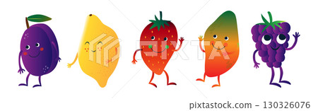Different Cute Fruit Character with Smiling Face Vector Set 130326076