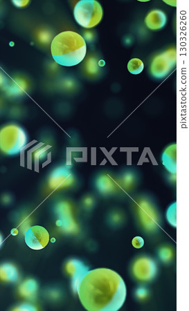 Floating translucent green spheres with reflections and lighting effects in a dark abstract space 130326260