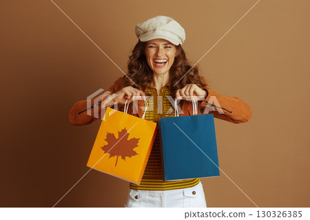 Joyful Autumn Shopper with Maple Leaf Bag 130326385